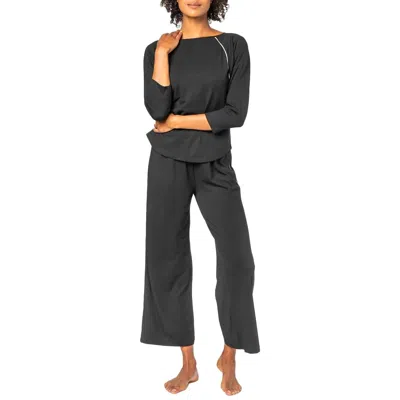 Lilla P 3/4 Sleeve Sleepwear Set In Black