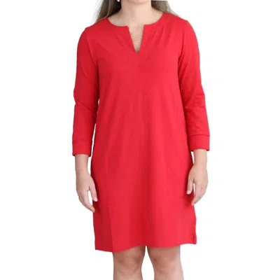 Lilla P 3/4 Sleeve Split Neck Dress In Ruby In Red