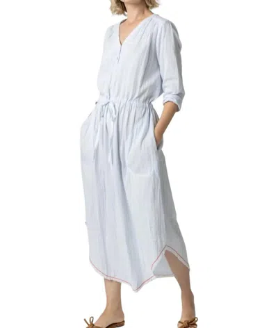 Lilla P 3/4 Sleeve Split Neck Maxi Dress In Clearwater In Multi