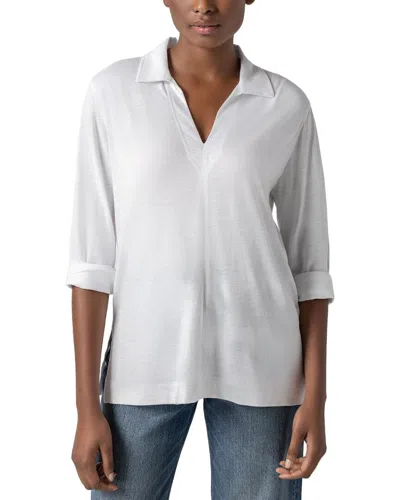 Lilla P 3/4 Sleeve Split Neck Tunic In White