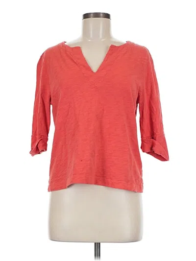 Pre-owned Lilla P 3/4 Sleeve Top Orange V-neck Tops