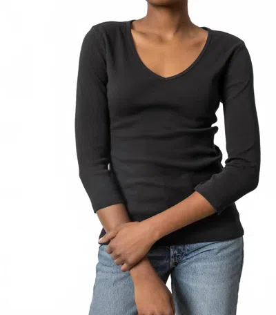 Lilla P 3/4 Sleeve V-neck Tee In Black