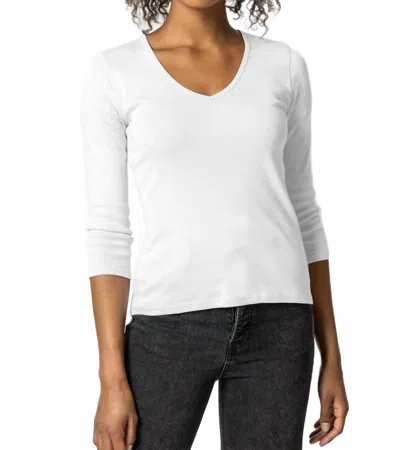 Lilla P 3/4 Sleeve V-neck Tee In White