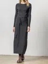 Lilla P Belted Maxi Column Dress In Black In Black