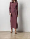 Lilla P Belted Maxi Column Dress In Wine In Pink