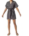 Lilla P Belted Split Neck Dress In Multi
