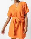 Lilla P Belted Split Neck Dress In Tangelo In Orange