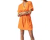 Lilla P Belted Split Neck Dress In Tangelo In Multi