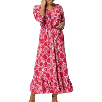 Lilla P Belted V-neck Maxi Dress In Iceberg Print In Pink