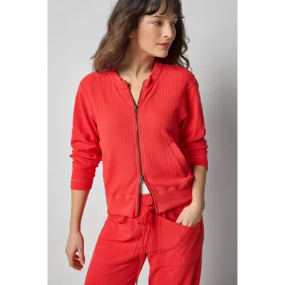 Lilla P Bomber Two-way Zip Cardigan In Fiesta In Red