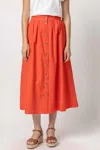 Lilla P Button Front Long Skirt In Poppy In Red