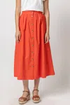 LILLA P BUTTON FRONT MIDI SKIRT IN POPPY