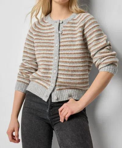 Lilla P Button Front Striped Cardigan In Dove Stripe In Multi
