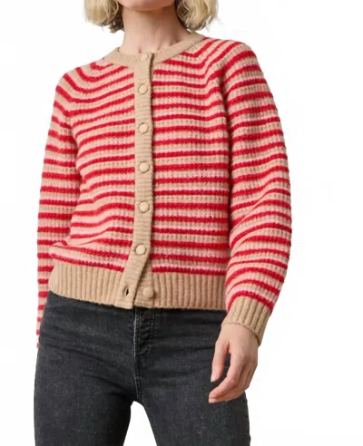 Lilla P Button Front Striped Cardigan In Holly Stripe In Gray