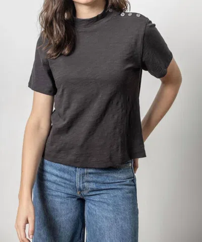 Lilla P Button Shoulder Mock Neck In Black