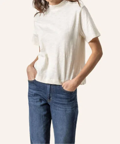 Lilla P Button Shoulder Mock Neck Tee In Talc In White