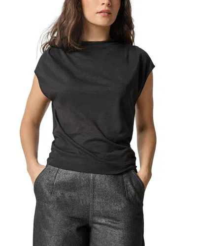 Lilla P Cap Sleeve Mock Shirt In Black