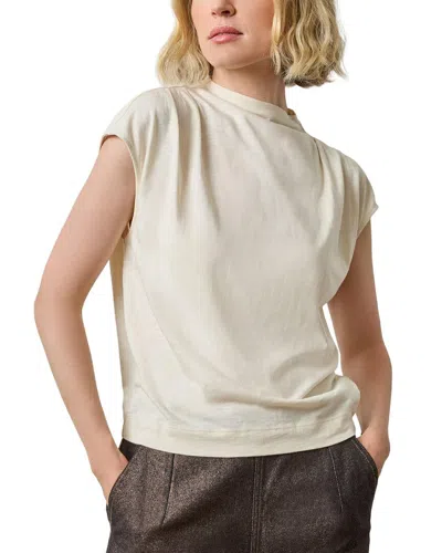 Lilla P Cap Sleeve Mock Shirt In White