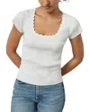 Lilla P Cap Sleeve Scallop Neck Sweater In White