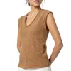 Lilla P Cap Sleeve V-neck Tee In Russet In Brown