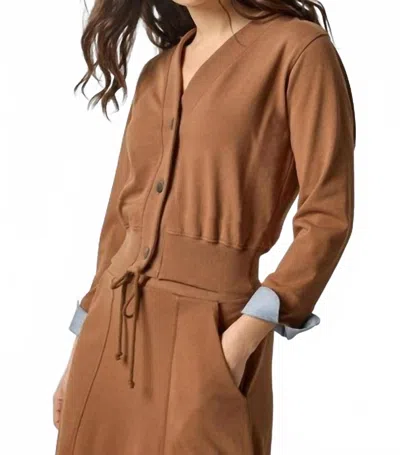 Lilla P Chambray Cuff Cardigan In Toffee In Orange