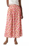 Lilla P Cleo Shirred Elastic Waist Midi Skirt In Punch Ikat Print In Multi