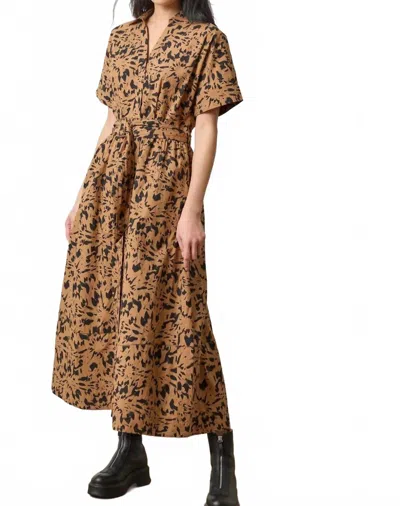 Lilla P Collared Maxi Shirt Dress In Animal Floral In Brown
