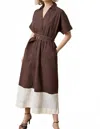 Lilla P Collared Maxi Shirt Dress In Espresso Colorblock In Brown