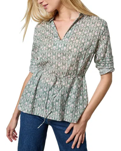 Lilla P Collared Split Neck Top In Green