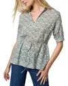 Lilla P Collared Split Neck Top In Green