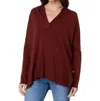Lilla P Cotton Blend Oversized Shawl Collar Sweater In Mahogany In Multi