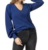 Lilla P Cotton Cashmere Puff Sleeve V-neck Sweater In Nautilus In Multi