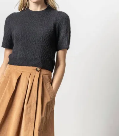 Lilla P Cropped Cable Sweater In Black