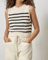 Lilla P Cropped Cable Tank In Midnight Stripe In White
