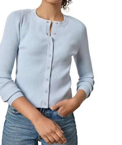 Lilla P Cropped Ribbed Cardigan In Tide In Blue