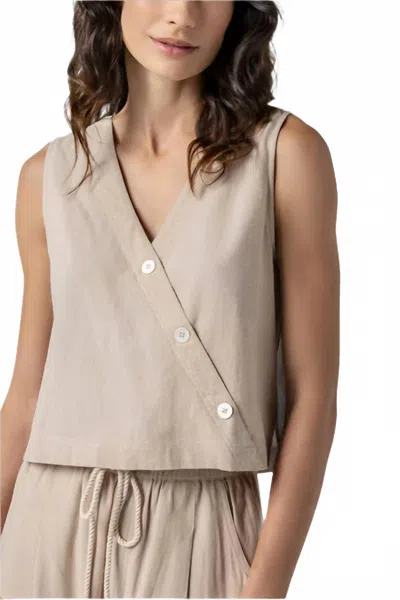 Lilla P Cross Front Sleeveless Top In Flax In Neutral
