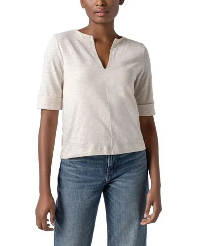 Lilla P Cuff Sleeve Split Neck Sweater In Neutral