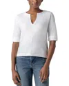 Lilla P Cuff Sleeve Split Neck Top In White