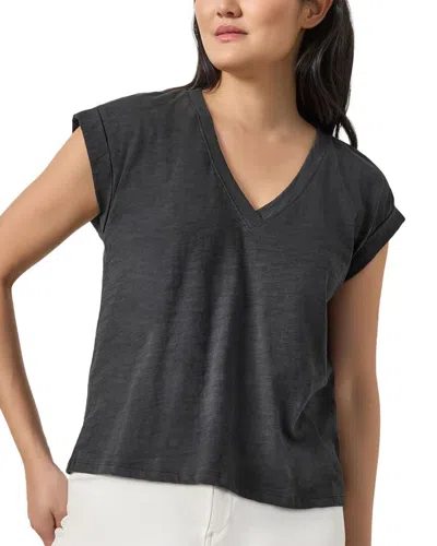 Lilla P Cuffed Sleeve V-neck In Black