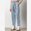 Lilla P Denim Belted Pant In Light Wash In Blue
