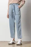 Lilla P Denim Belted Pant In Light Wash In Blue