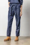 Lilla P Denim Belted Pants In Dark Wash In Blue
