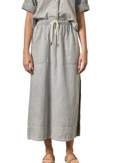Lilla P Denim Drawcord Skirt In Grey Wash