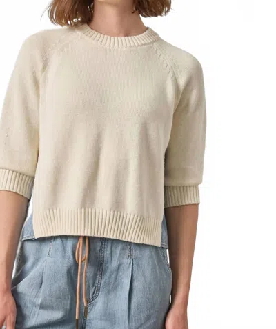 Lilla P Denim Elbow Sleeve Sweater In Off Whie In Neutral
