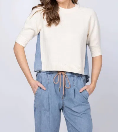 Lilla P Denim Elbow Sleeve Sweater In Off White