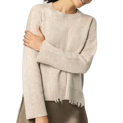 Lilla P Distressed Crewneck Sweater In Husk In Multi