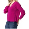 Lilla P Distressed V-neck Sweater In Magenta In Pink
