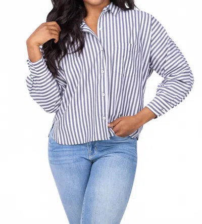 Lilla P Dolman Button Down Shirt In Navy White Stripe In Blue