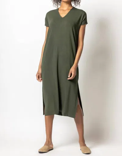 Lilla P Double V-neck Maxi Dress In Olive In Green