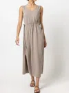 Lilla P Drawcord Waist Maxi Dress In Driftwood In White